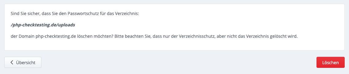 Löschen des Verzeichnisschutzes bestätigen
